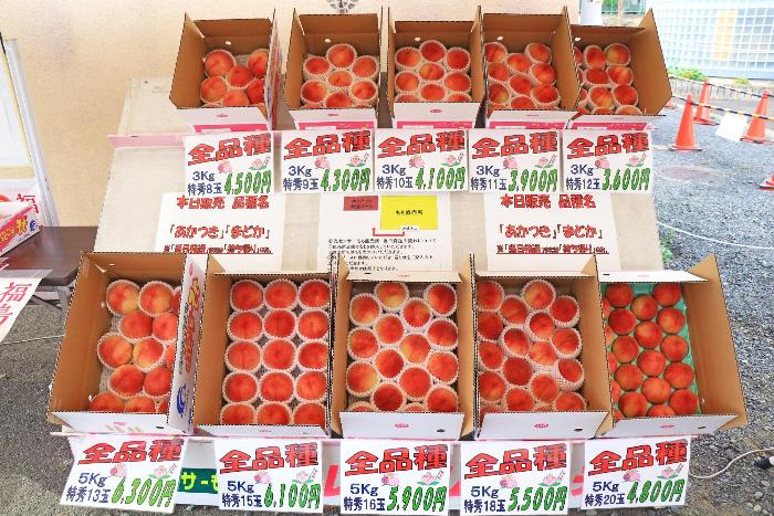 桃が陳列されている写真