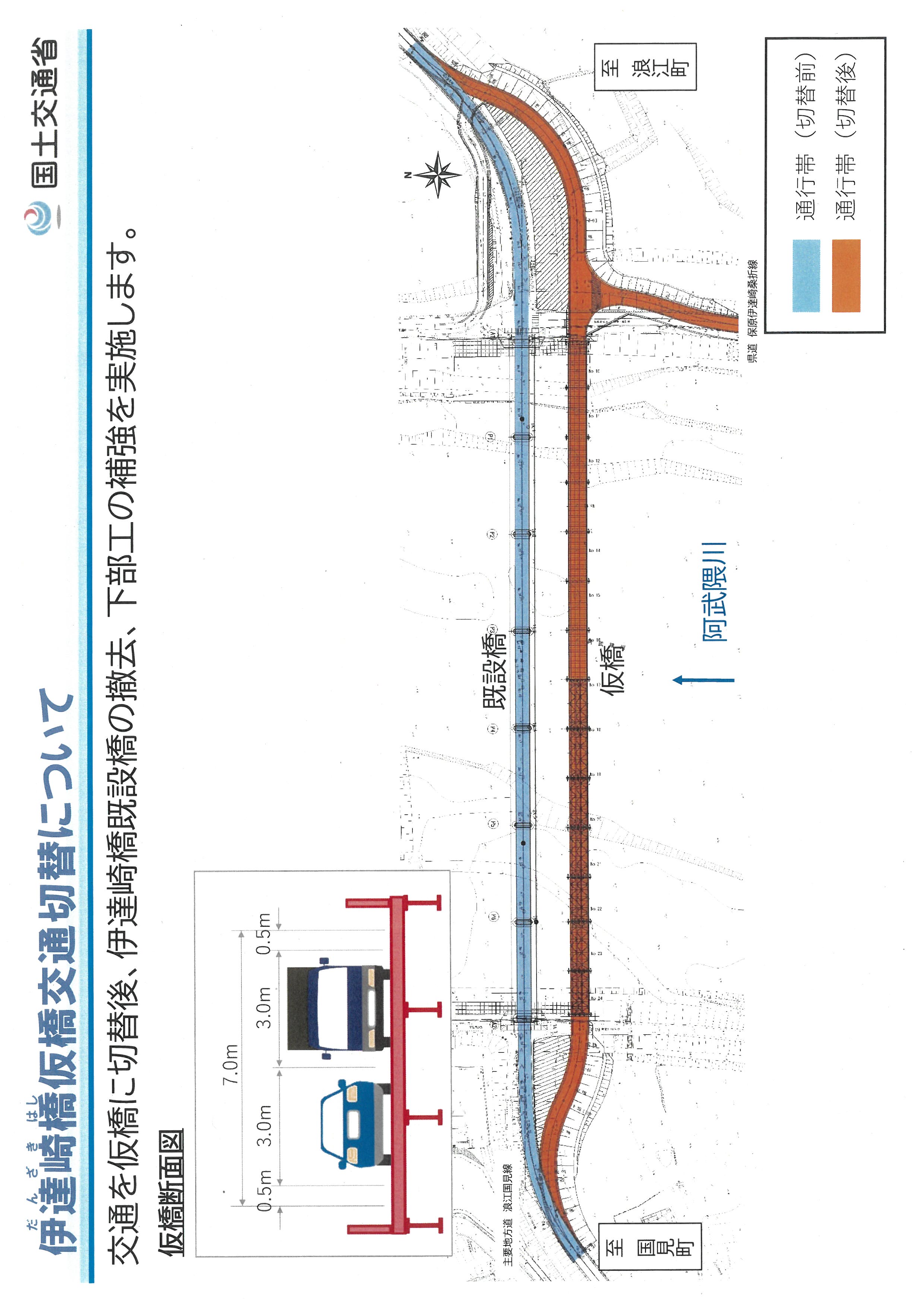 伊達崎橋仮橋交通切替について